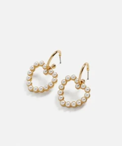 GOLD PEARL HEART DROP EARRINGS