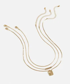 GOLD PLATED BEATEN DISC LAYERED NECKLACE