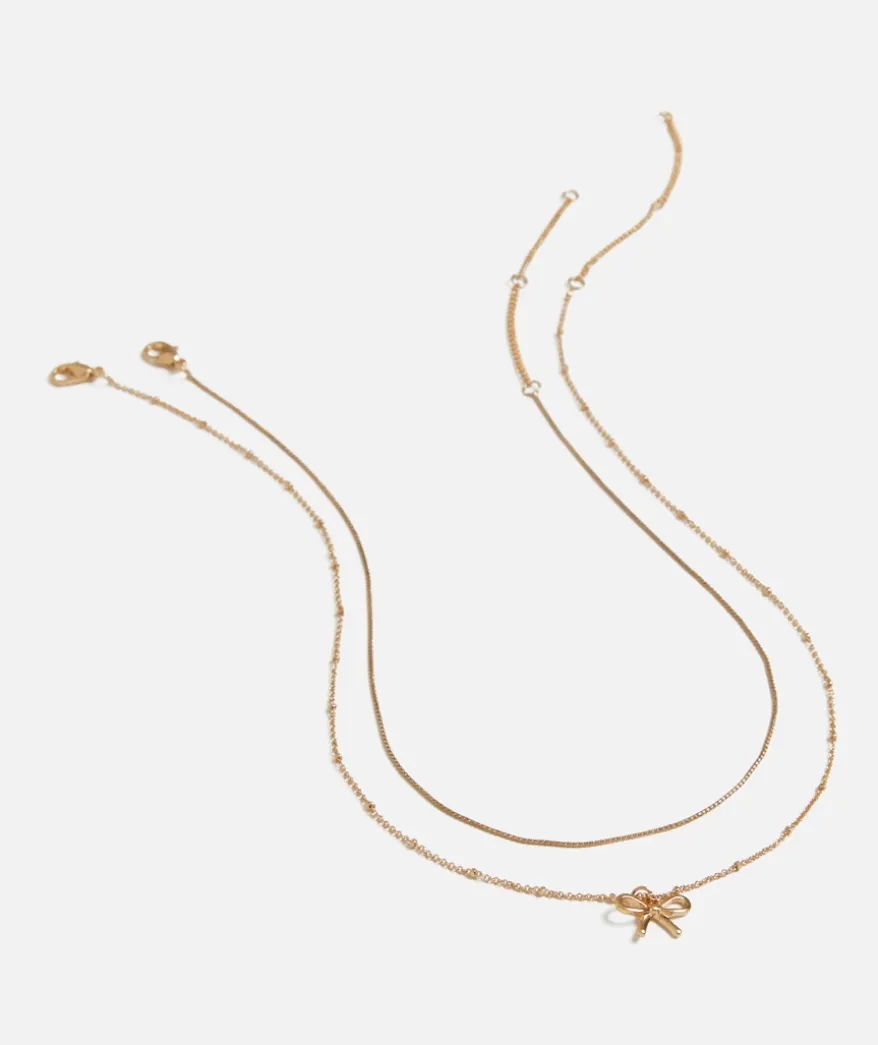 GOLD PLATED BOW PENDANT NECKLACE