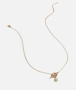 GOLD PLATED FINE PEARL AND BAR PENDANT NECKLACE