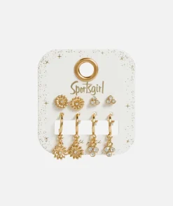 GOLD PLATED FLOWER STUD & HOOP PACK