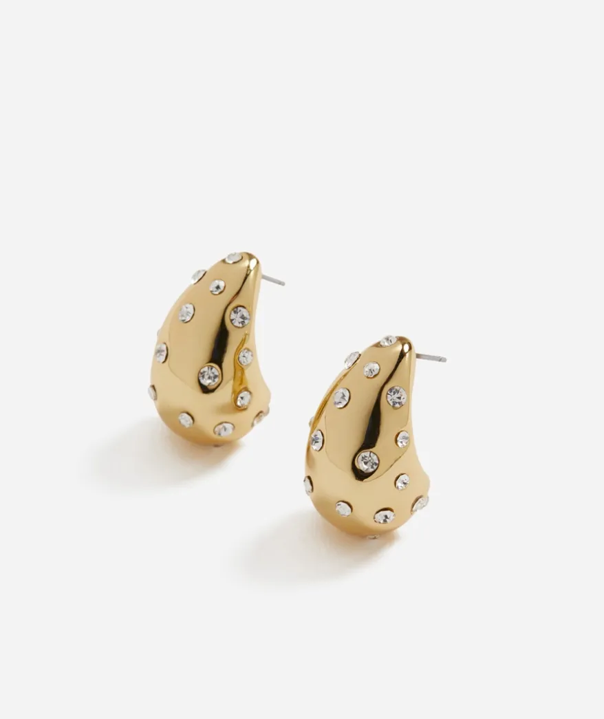 GOLD PLATED JEWEL TEARDROP STUD EARRING