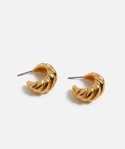 GOLD PLATED TWISTED WIDE CROISSANT HOOP EARRING