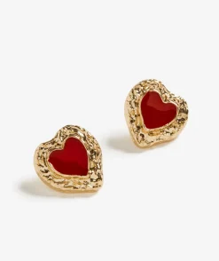 GOLD RED HEART EARRING