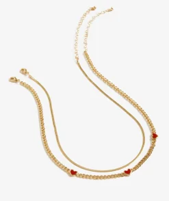 GOLD RED HEART LAYERED NECKLACE
