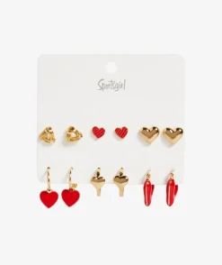 GOLD RED HEARTS EARRING PACK