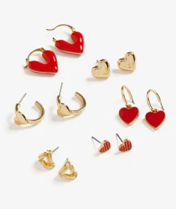 GOLD RED HEARTS EARRING PACK