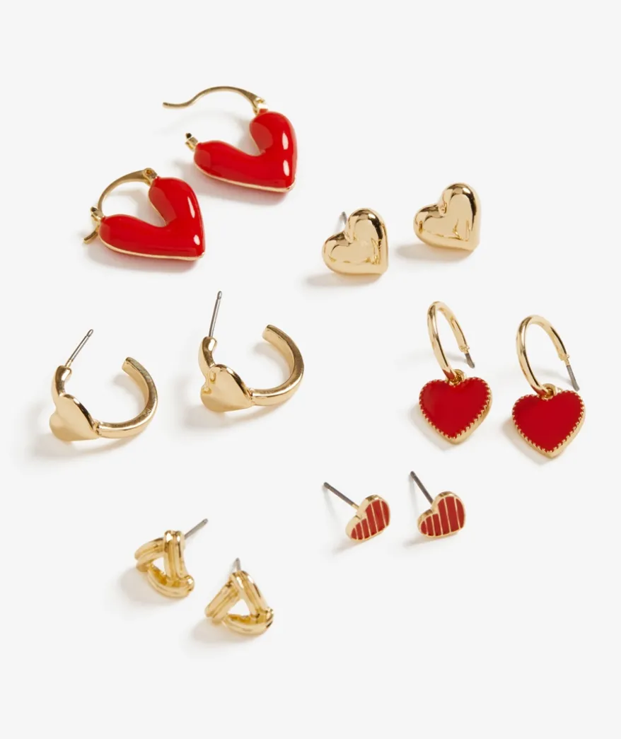 GOLD RED HEARTS EARRING PACK