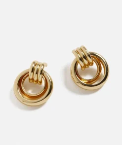 GOLD ROUND LAYERED STUD EARRING