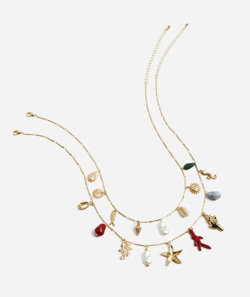GOLD SEA CHARMS CHUNKY NECKLACE