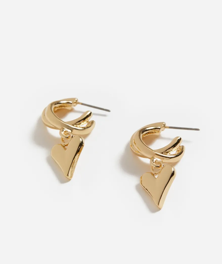 GOLD SINGLE HEART HOOP DROP EARRING