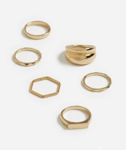 GOLD SMOOTH MIXED RING STACK