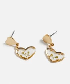 GOLD STUD AND DROP ACRYLIC TRAPPED FLOWER EARRING
