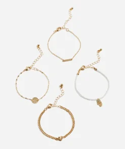 GOLD WHITE BEADED ANKLET PACK