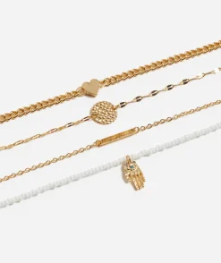 GOLD WHITE BEADED ANKLET PACK