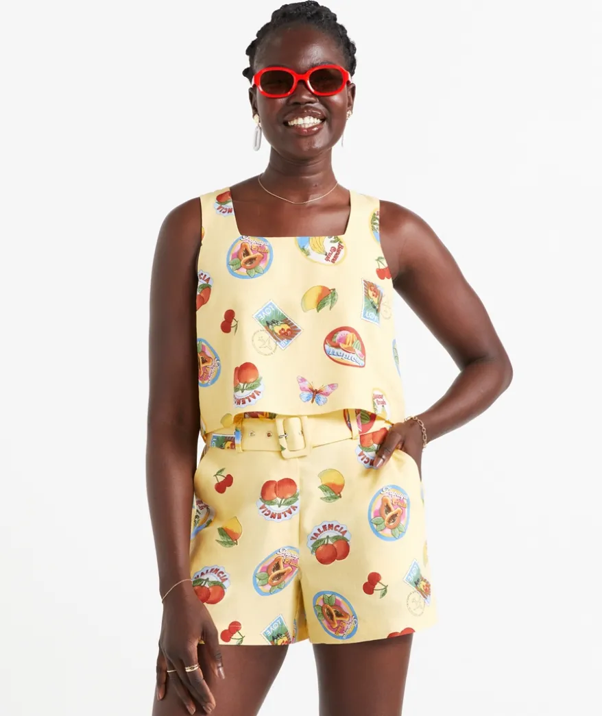 HANNAH LINEN BLEND BELTED SHORT