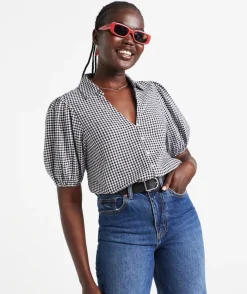 IZZY LINEN BLEND PRINTED BLOUSE