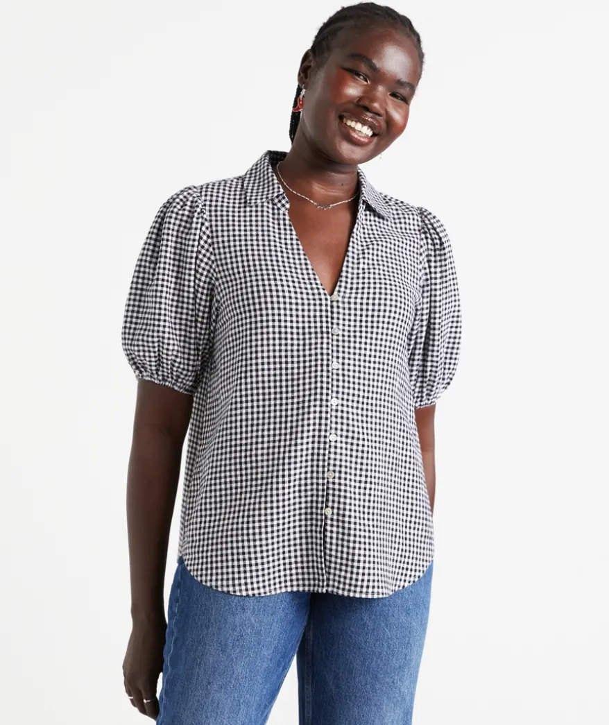 IZZY LINEN BLEND PRINTED BLOUSE