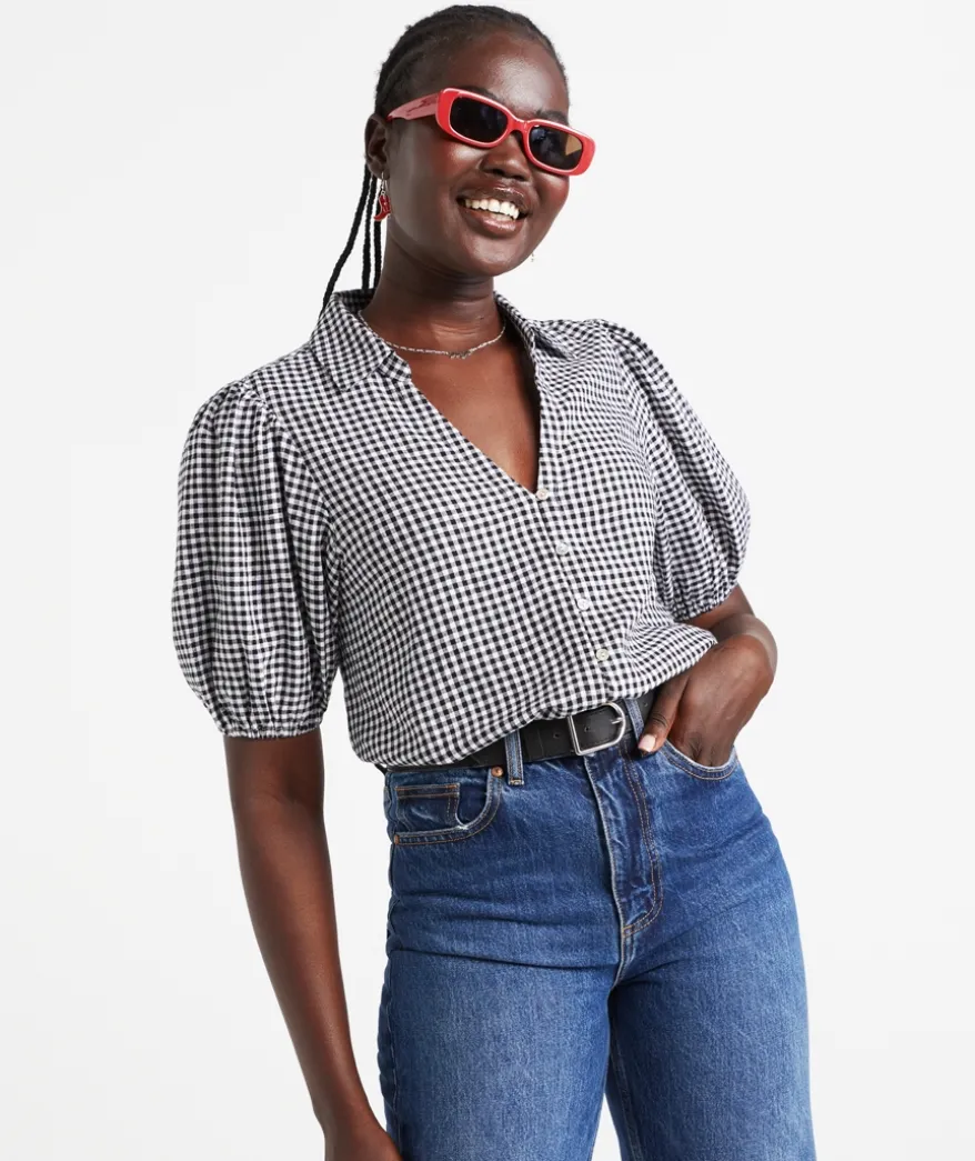 IZZY LINEN BLEND PRINTED BLOUSE