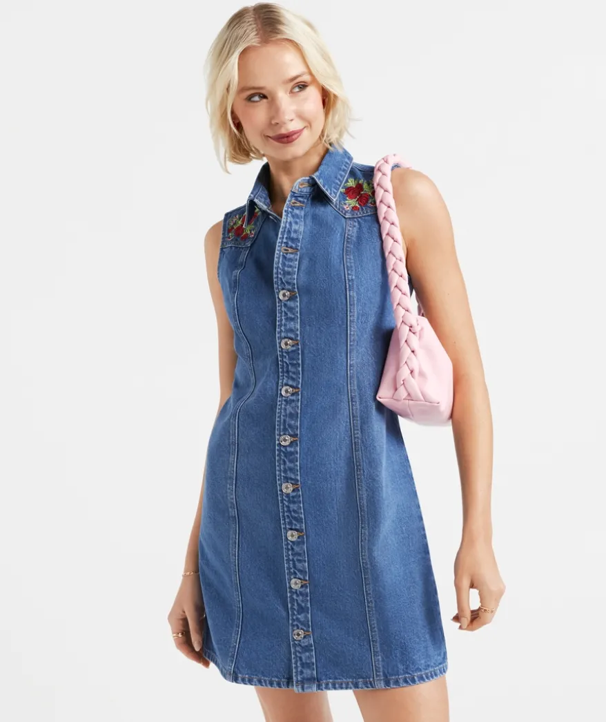 JESSIE DENIM EMBROIDERED MINI DRESS