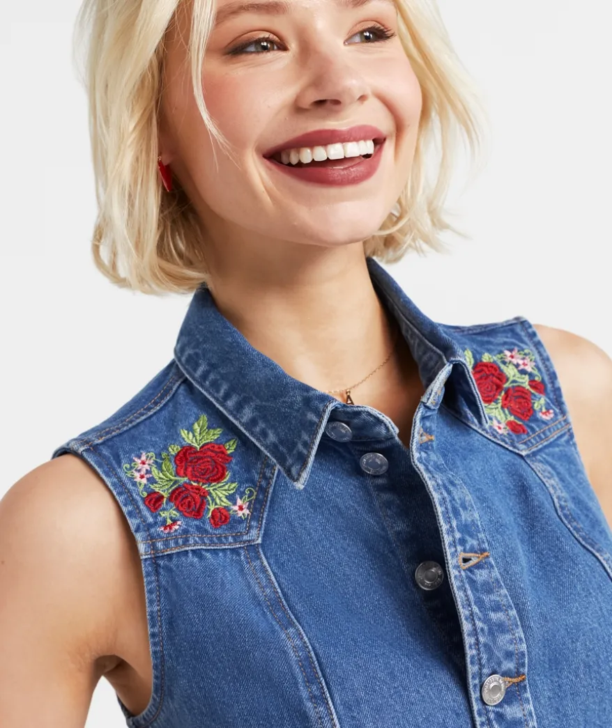 JESSIE DENIM EMBROIDERED MINI DRESS