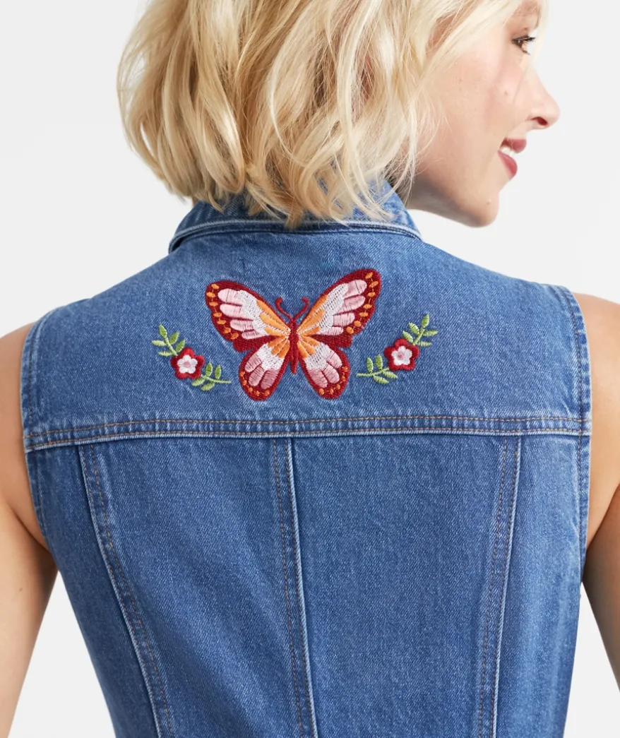 JESSIE DENIM EMBROIDERED MINI DRESS