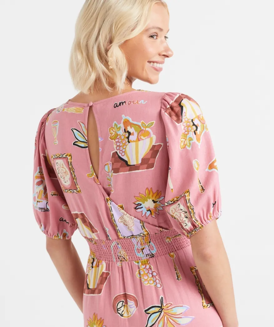 JOEY BUTTON PRINTED MIDI DRESS