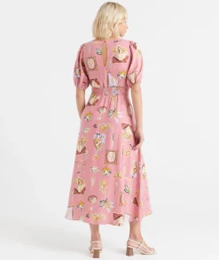 JOEY BUTTON PRINTED MIDI DRESS