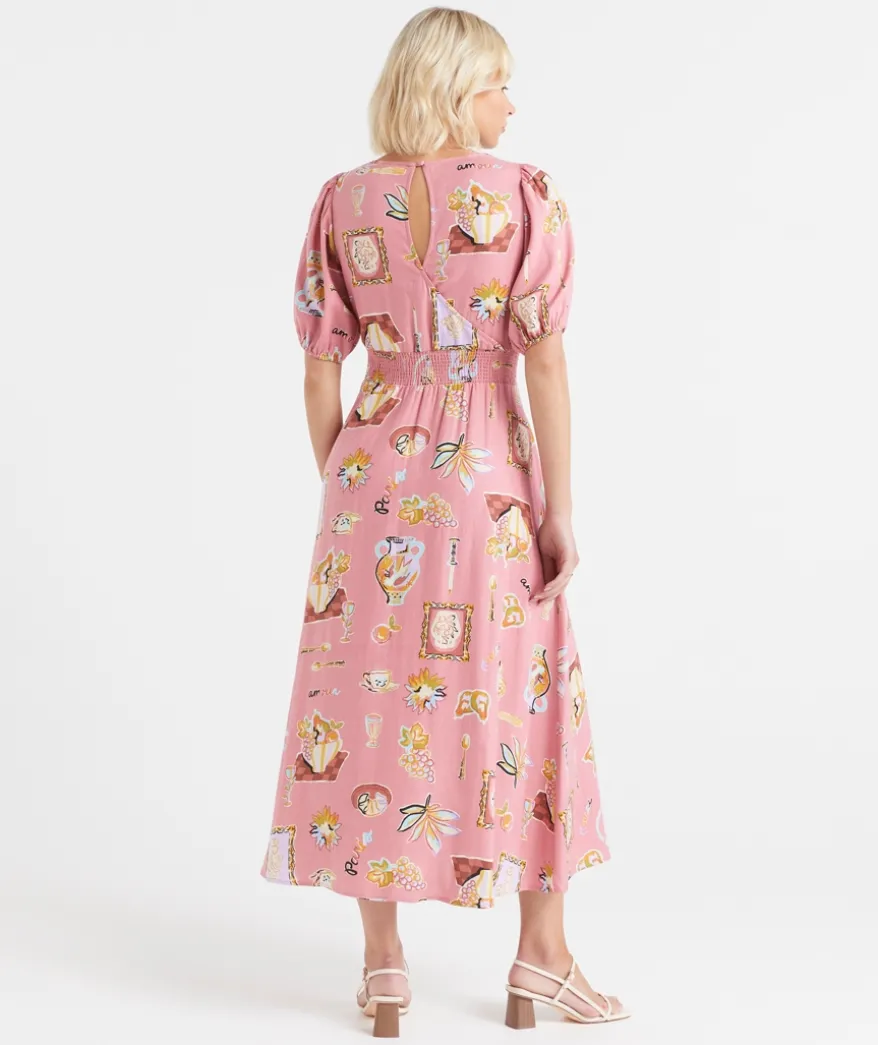JOEY BUTTON PRINTED MIDI DRESS