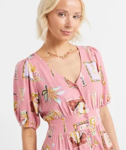 JOEY BUTTON PRINTED MIDI DRESS