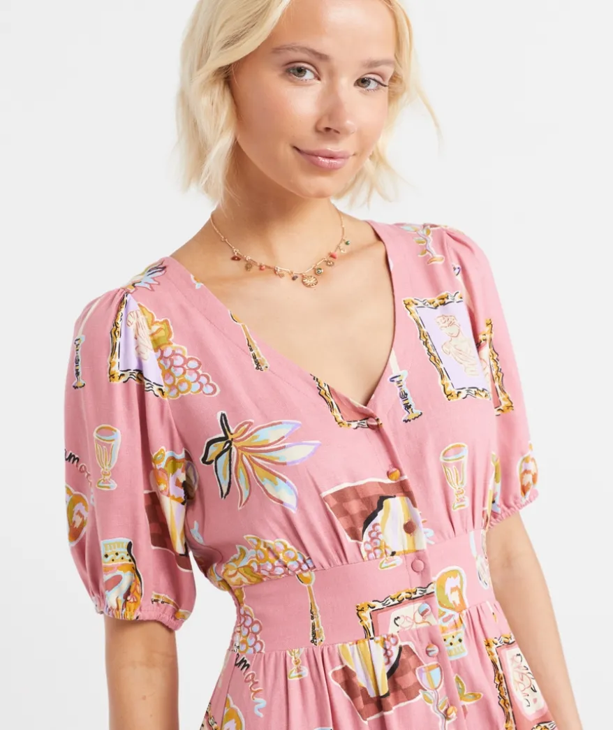 JOEY BUTTON PRINTED MIDI DRESS