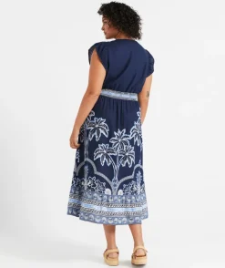JOSLYN PRINTED LINEN BLEND MIDI DRESS
