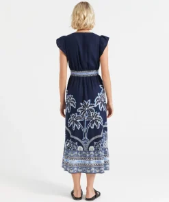 JOSLYN PRINTED LINEN BLEND MIDI DRESS