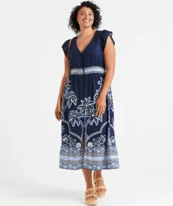 JOSLYN PRINTED LINEN BLEND MIDI DRESS