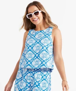 KERBIE LINEN BLEND PRINTED SLEEVELESS TOP