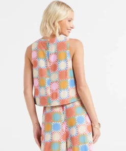 KERBIE LINEN BLEND PRINTED SLEEVELESS TOP