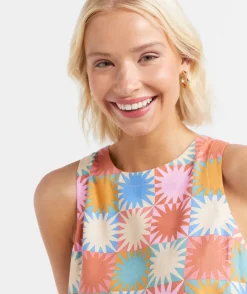 KERBIE LINEN BLEND PRINTED SLEEVELESS TOP