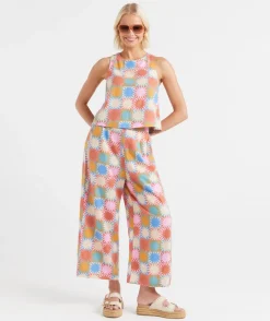 KERBIE LINEN BLEND PRINTED SLEEVELESS TOP