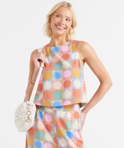 KERBIE LINEN BLEND PRINTED SLEEVELESS TOP