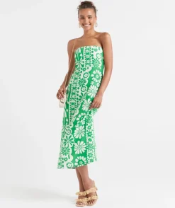 KRYSTAL COLUMN LINEN MIDI DRESS