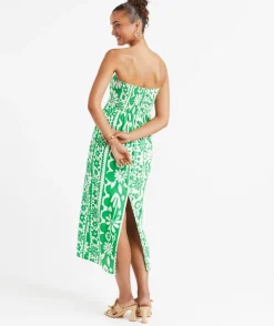 KRYSTAL COLUMN LINEN MIDI DRESS