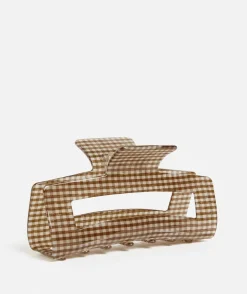 LARGE CHOCOLATE CHECK RECTANGLE HAIR CLAW