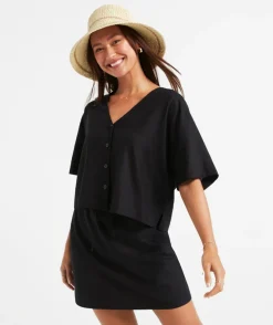 LEAH LINEN BLEND CROPPED SHIRT