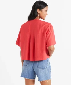 LEAH LINEN BLEND CROPPED SHIRT
