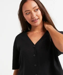 LEAH LINEN BLEND CROPPED SHIRT