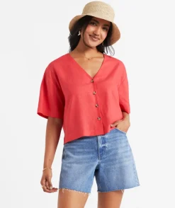 LEAH LINEN BLEND CROPPED SHIRT