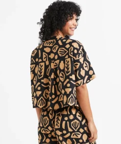 LEAH LINEN BLEND CROPPED SHIRT
