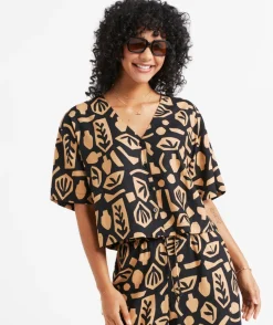 LEAH LINEN BLEND CROPPED SHIRT