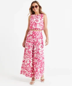 LEYLA LINEN BLEND PRINTED PALAZZO