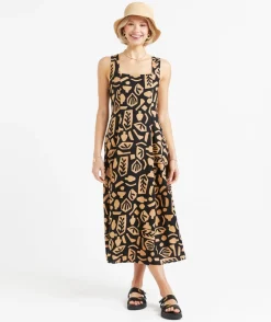 LUCA SQUARE NECK PRINTED MIDI DRESS